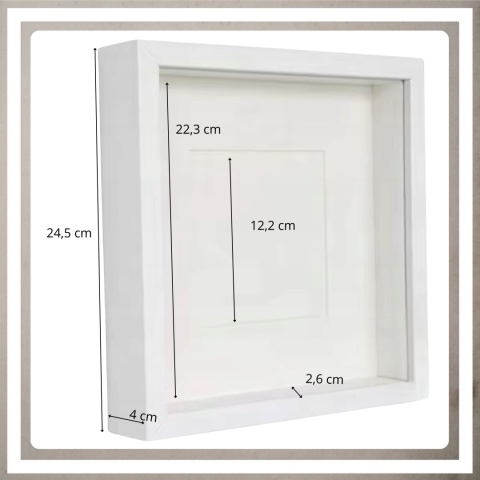 Ramka głęboka box 3D 24,5x24,5 cm do rękodzieła mchu na zdjęcia biała