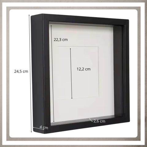 Ramka głęboka box 3D 24,5x24,5 cm do rękodzieła mchu na zdjęcia czarna
