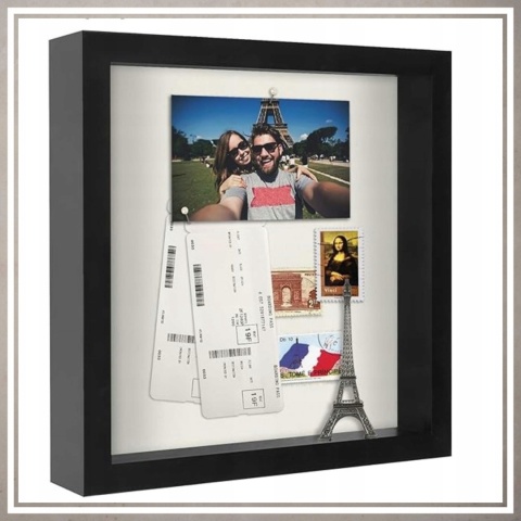 Ramka głęboka box 3D 24,5x24,5 cm do rękodzieła mchu na zdjęcia czarna