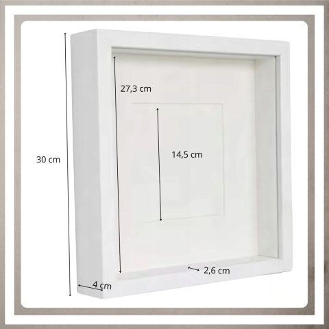 Ramka głęboka box 3d 30x30 cm do rękodzięła mchu na zdjęcia kolor biały