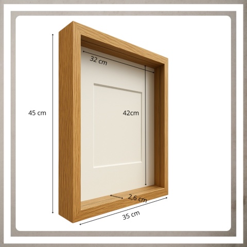 Ramka głęboka box 3d 35x45 cm do rękodzięła mchu na zdjęcia kolor naturalny