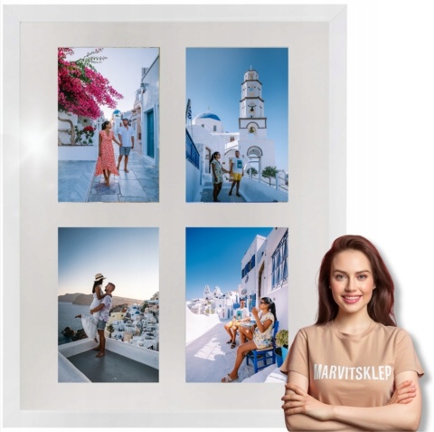 Ramka poczwórna na 4 zdjęcia obrazy rysunki 30 x 38 cm Biała