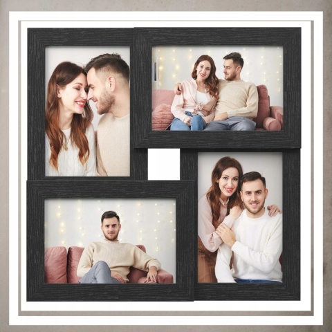 Ramka poczwórna na 4 zdjęcia obrazy rysunki multiramka 30 x 30 cm Czarna