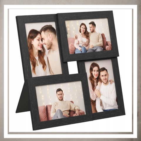 Ramka poczwórna na 4 zdjęcia obrazy rysunki multiramka 30 x 30 cm Czarna