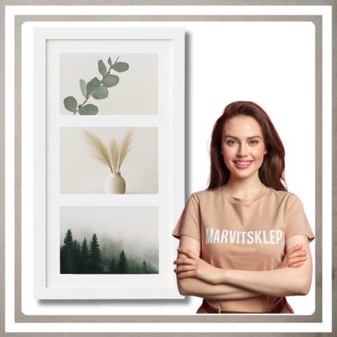 Ramka potrójna na 3 zdjęcia obrazy rysunki multiramka 20,5 x 37,5 cm Biała