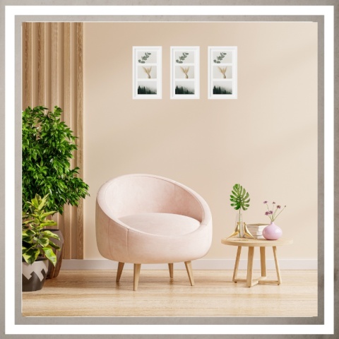 Ramka potrójna na 3 zdjęcia obrazy rysunki multiramka 20,5 x 37,5 cm Biała