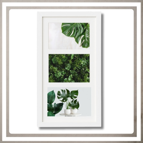 Ramka potrójna na 3 zdjęcia obrazy rysunki multiramka 20,5 x 37,5 cm Biała