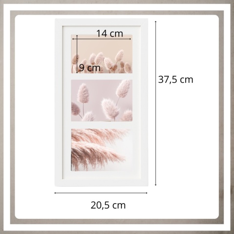 Ramka potrójna na 3 zdjęcia obrazy rysunki multiramka 20,5 x 37,5 cm Biała
