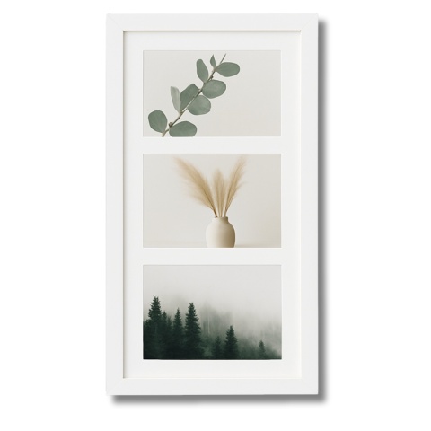 Ramka potrójna na 3 zdjęcia obrazy rysunki multiramka 20,5 x 37,5 cm Biała