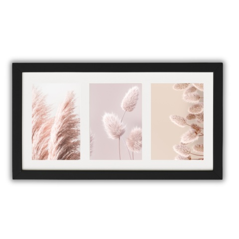 Ramka potrójna na 3 zdjęcia obrazy rysunki multiramka 20,5 x 37,5 cm Czarna