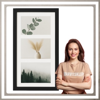 Ramka potrójna na 3 zdjęcia obrazy rysunki multiramka 20,5 x 37,5 cm Czarna