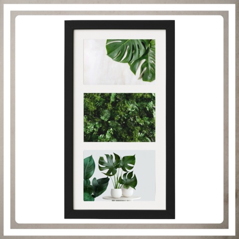 Ramka potrójna na 3 zdjęcia obrazy rysunki multiramka 20,5 x 37,5 cm Czarna