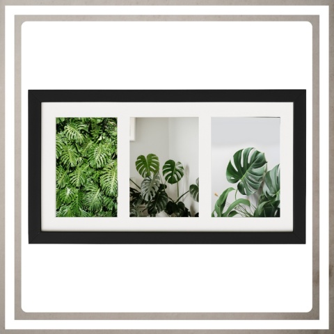 Ramka potrójna na 3 zdjęcia obrazy rysunki multiramka 20,5 x 37,5 cm Czarna