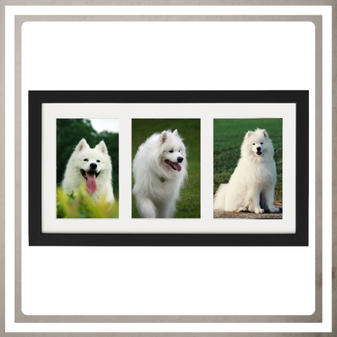 Ramka potrójna na 3 zdjęcia obrazy rysunki multiramka 20,5 x 37,5 cm Czarna