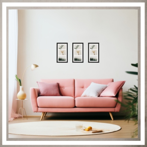 Ramka potrójna na 3 zdjęcia obrazy rysunki multiramka 20,5 x 37,5 cm Czarna