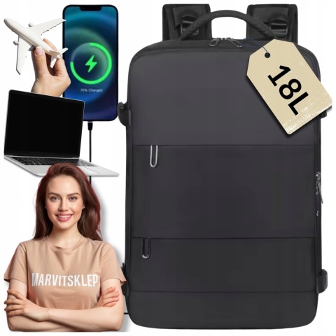 Bagaż podręczny plecak podróżny do samolotu 40x30 kabinówka Wizzair Ryanair CZARNY