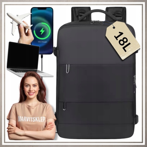 Bagaż podręczny plecak podróżny do samolotu 40x30 kabinówka Wizzair Ryanair CZARNY