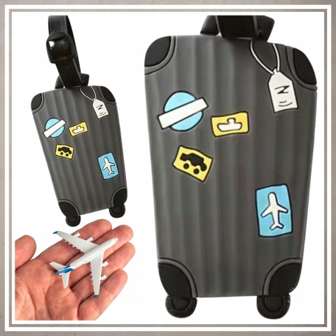 Identyfikator zawieszka na bagaż podróży walizkę do samolotu SZARY