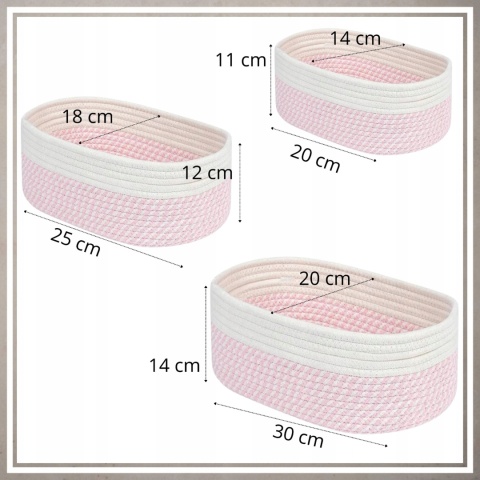 ORGANIZER BOHO ZESTAW 3 SZT PREMIUM koszyk kosmetyki zabawki łazienki kosz