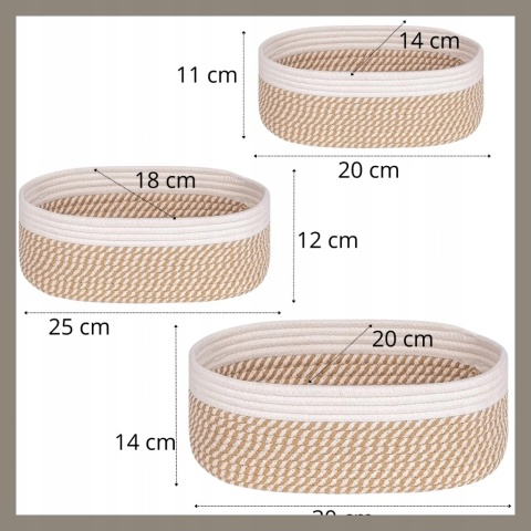 ORGANIZER BOHO ZESTAW 3 SZT PREMIUM koszyk kosmetyki zabawki łazienki kosz