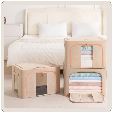 Organizer Pojemnik ze stelażem 40x30x20 cm 24L Kolor Beżowy