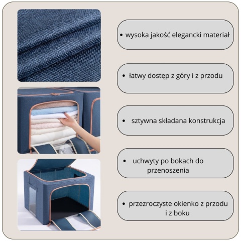 Organizer Pojemnik ze stelażem 50x40x33 cm 66L Kolor Granatowy