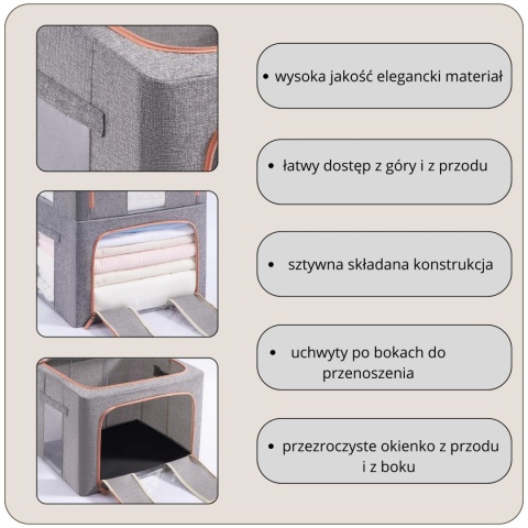 Organizer Pojemnik ze stelażem 40x30x20 cm 24L Kolor Szary