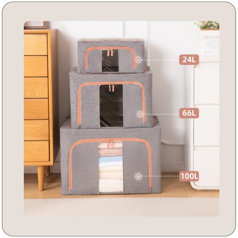 Organizer Pojemnik ze stelażem 40x30x20 cm 24L Kolor Szary