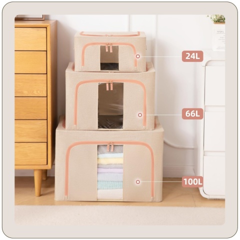 Organizer Pojemnik ze stelażem 50x40x33 cm 66L Kolor Beżowy