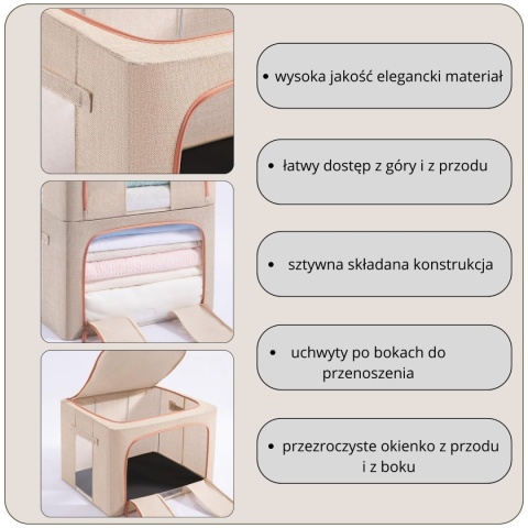 Organizer Pojemnik ze stelażem 50x40x33 cm 66L Kolor Beżowy