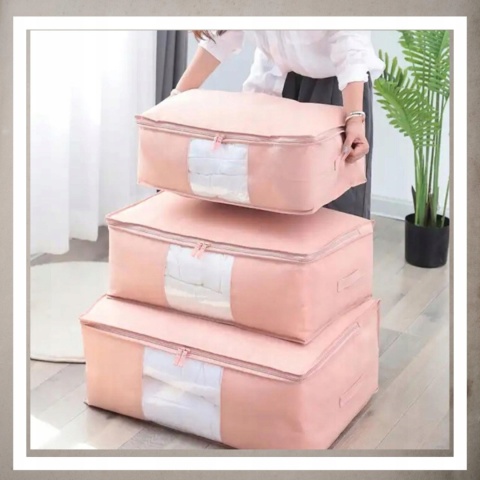 Pokrowiec na pościel pod łóżko pojemnik na ubrania torba miękki różowy L