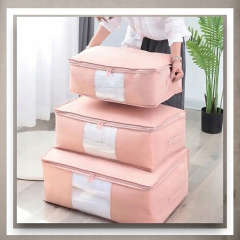 Pokrowiec na pościel pod łóżko pojemnik na ubrania torba miękki różowy M
