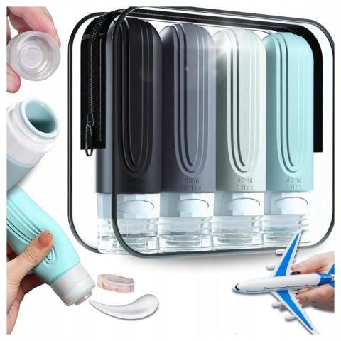 Silikonowe butelki podróżne do samolotu bagażu na kosmetyki 4x90 ml wzór 2