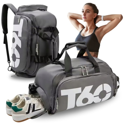 Torba sportowa fitnes na trening siłownię podróż na ramię i plecy CIEMNY SZARY