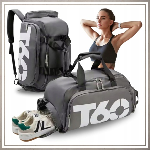 Torba sportowa fitnes na trening siłownię podróż na ramię i plecy CIEMNY SZARY