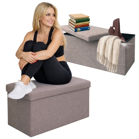 Pufa tapicerowana ze schowkiem pojemnikiem do przechowywania szara XL