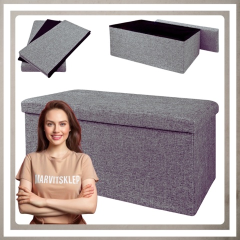 Pufa tapicerowana ze schowkiem pojemnikiem do przechowywania szara XL