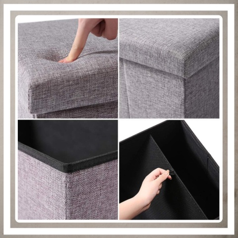 Pufa tapicerowana ze schowkiem pojemnikiem do przechowywania szara XL