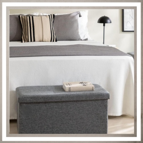 Pufa tapicerowana ze schowkiem pojemnikiem do przechowywania szara XL