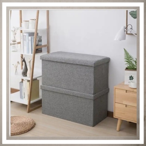Pufa tapicerowana ze schowkiem pojemnikiem do przechowywania szara XL