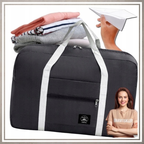 Torba podróżna lekka duża składana pojemna do samochodu CZARNY