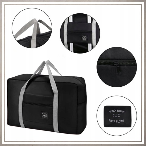 Torba podróżna lekka duża składana pojemna do samochodu CZARNY