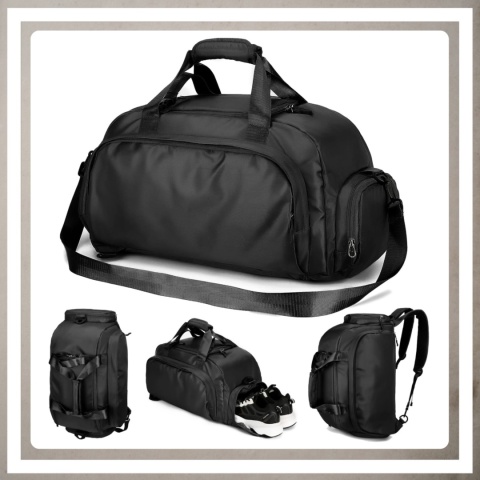 Torba sportowa fitnes na trening siłownię podróż na ramię pojemna Czarna