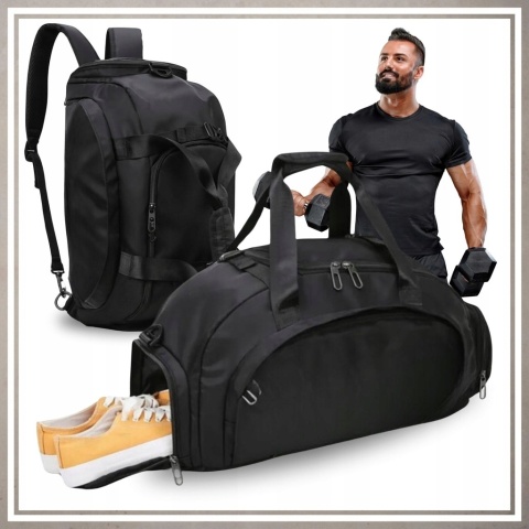 Torba sportowa fitnes na trening siłownię podróż na ramię pojemna Czarna